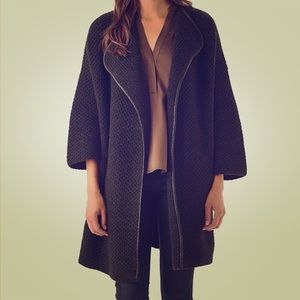 Vince Leather Trim Car Coat - Heather Carbon Color